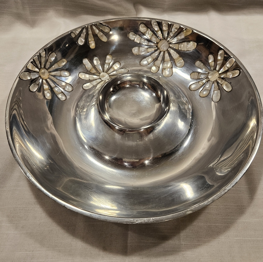 Towle Asterfield Chip Dip Silver Platter Christmas New Year Art Nouveau Vtg